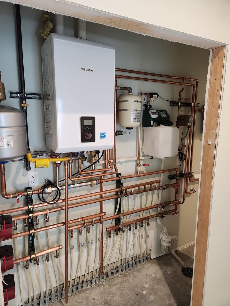 Navien combi-boiler installation with precision copper piping